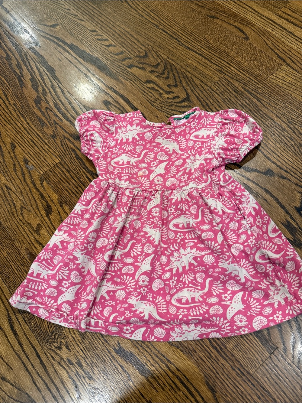 Mini Boden Pink and White Dinosaur Print Casual Dress